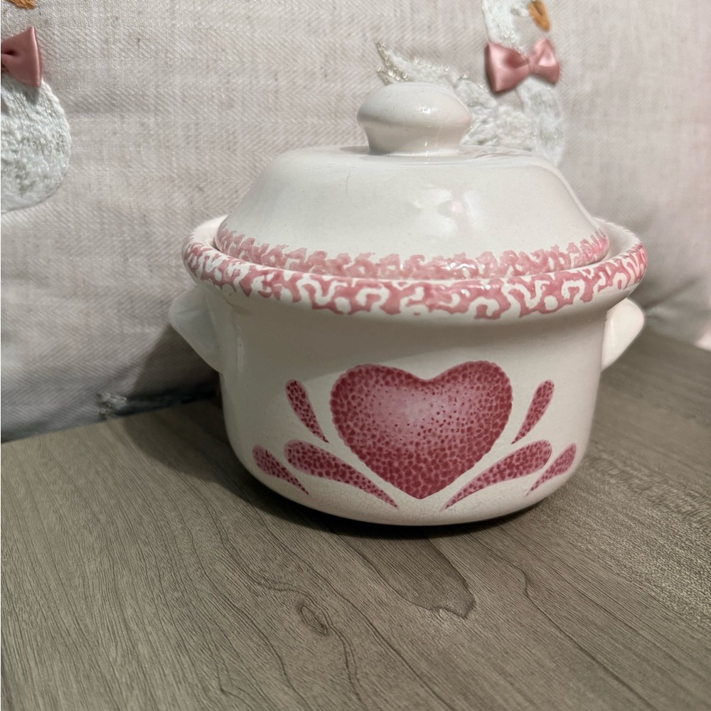 (#2) Vintage Corelle Pink Heart Spongeware Mini Casserole Dish w/ Lid